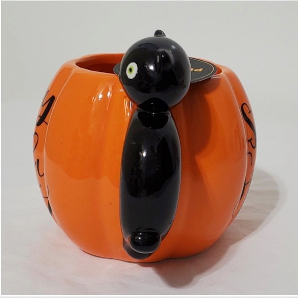 New ECCOLO Mug Coffee Orange Pumpkin Black Cat Home Halloween NWT - Picture 4 of 12